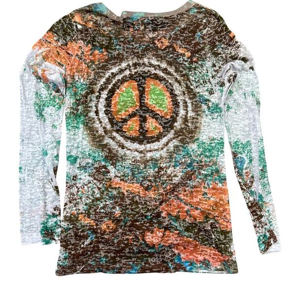 Crowns & Heart Peace Sign Bling Glitter Beaded Festival Long Sleeve Tie Dye LG - Picture 6 of 8